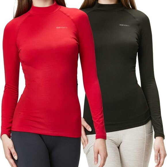 2 Pack Micro Fleece Lined Turtle Neck Tops - Warm & Versatile for Daily Wear